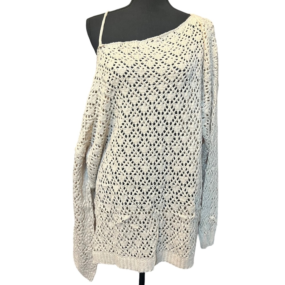 One Shoulder Knit Sweater Top Oversized Pullover Lightweight Casual Chic - Picture 2 of 5